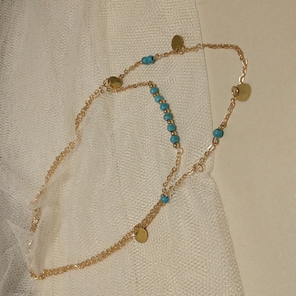 Turquoise and Gold 2 Strand Layered Necklace! - Picture 5 of 5